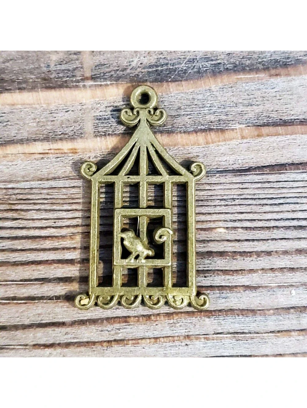 Antique Brass Pewter Art Deco Nouveau Bird & Cage Pendants 29x18mm 10 pcs